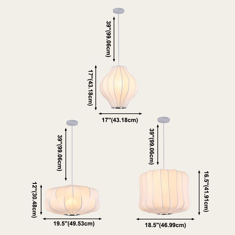 White Shaded Pendant Lighting Fixture Modern Fabric Hanging Ceiling Light for Restaurant