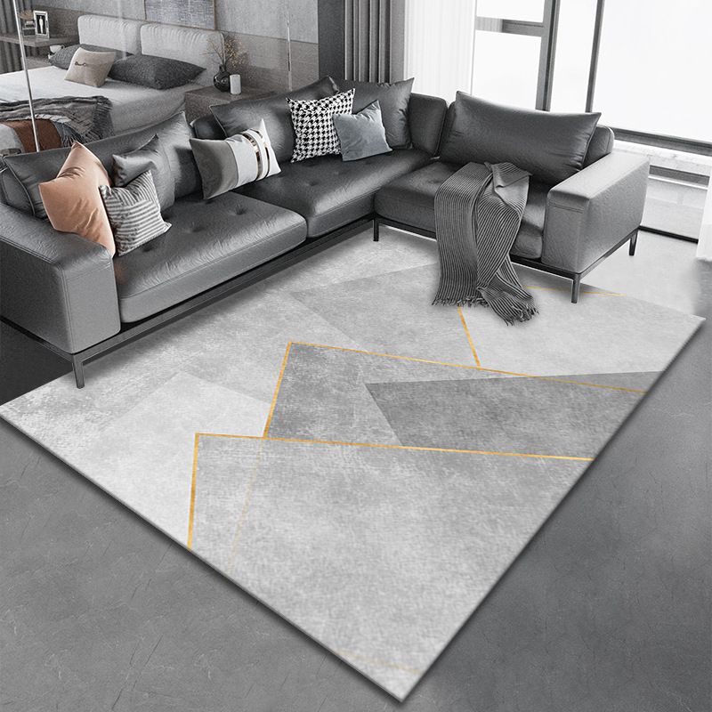 Light Grey Modern Rug Polyester Pattern Area Rug Non-Slip Backing Rug for Sitting Room