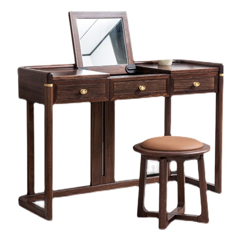 Traditional Solid Wood Vanity Makeup Dressing Table Stool Set 16.53" Wide