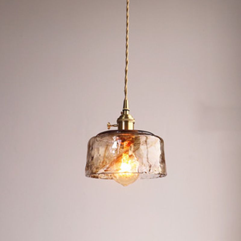Vintage Glass Pendant Light Fixture 1-Light Gold Hanging Ceiling Light for Dining Room