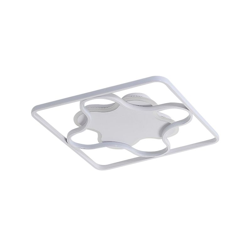 Minimalist Square and Petal Flush Light Aluminum Bedroom LED Close to Ceiling Lamp in White/Warm Light, 18"/21.5" Wide