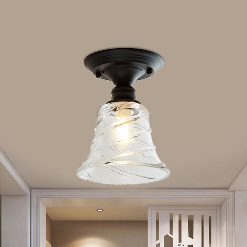 Luminaire semi-encastré à une lumière ondulée/large évasée, luminaire industriel en verre texturé transparent noir