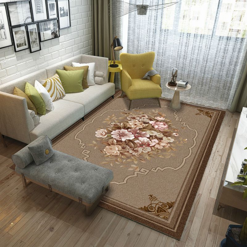 Contemporary Indoor Room Rug Yellow Plants Area Carpet Polyester Anti-Split Carpet