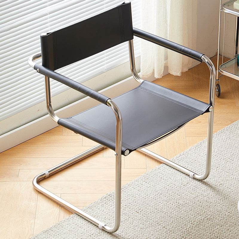 Modern Dining Accent Chair Faux Leather and Metal Dining Arm Chair