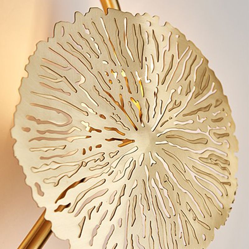 Luz de latón nórdica Luz de loto Forma de la hoja de múltiples luces de pared de luz en oro