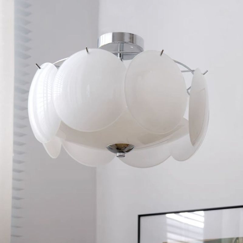 Modern Ceiling Lamp White Glass Shade Flush Mount Light Fixture