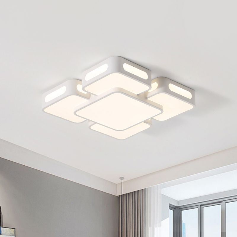 Square/Rectangular LED Ceiling Mount Lamp Modern Iron Block White Flush Light in White/3 Color Light