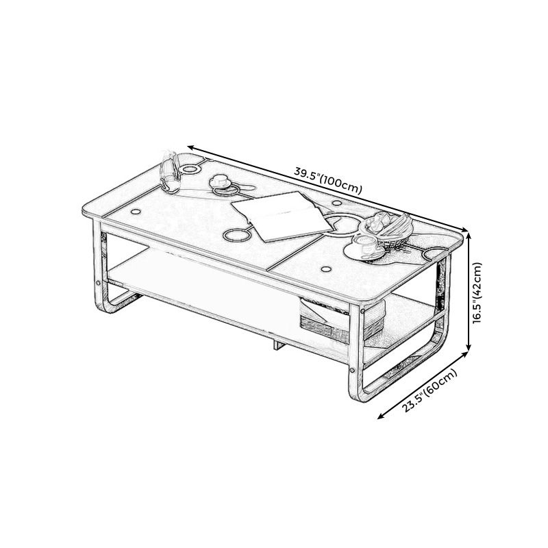 16.5"H Modern Solid Mental Base Black /Gold/white Rectangular Coffee Table