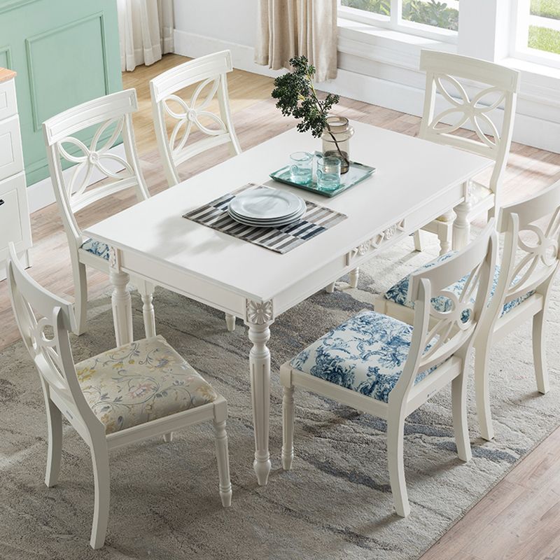 Silla lateral casera tapizada tradicional Sillas de comedor Queen Anne blancas