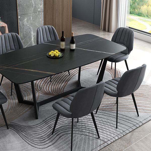 Modern 1/4/5/7 Pieces Black Dining Set Sintered Stone Dining Table Set with Leather Chairs