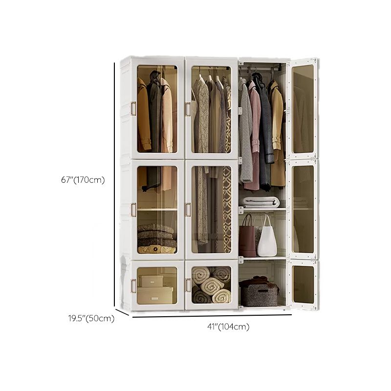 White Foldable Plastic Wardrobe Freestanding Wardrobe with Shelves
