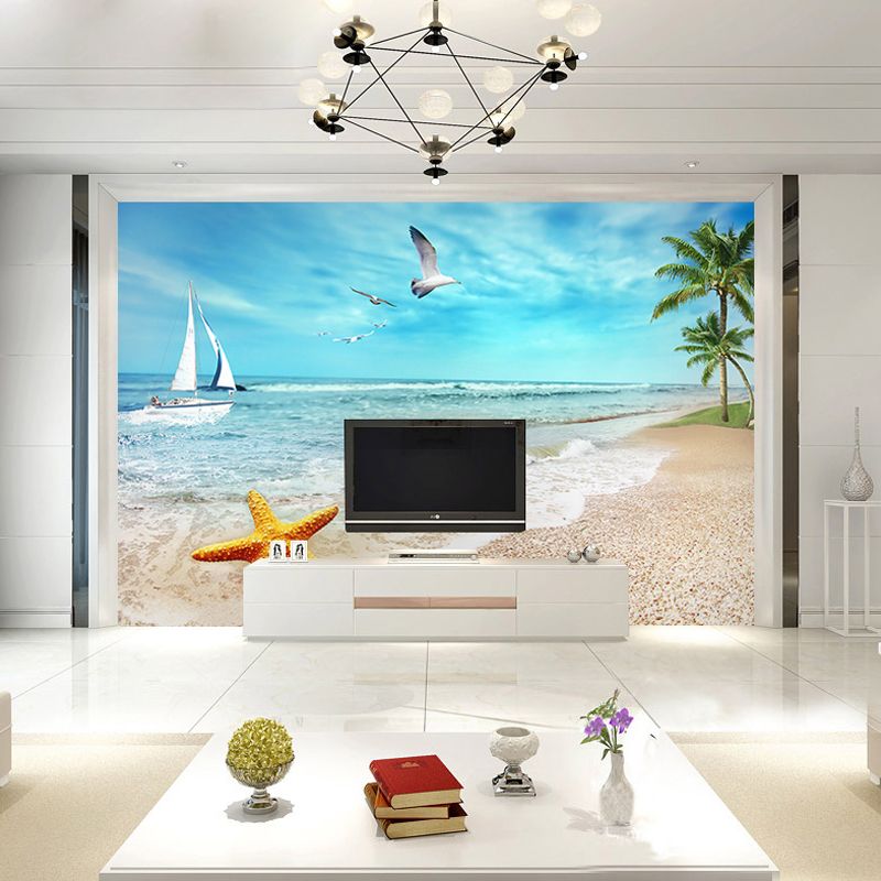Decorative Seashore Wall Covering Non-Woven Fabric Minimalist Wall Mural for Accent Wall