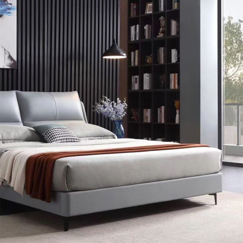 Modern Gray Bed Frame Upholstered Solid Color Standard Bed with Custom Gold Leg