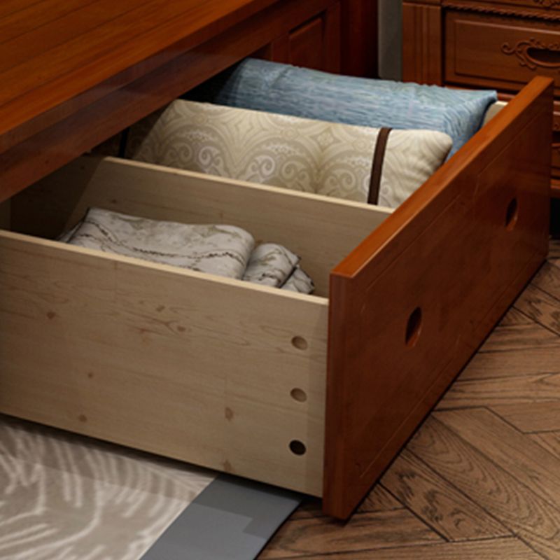 84.65 inch Wide Traditional Bed Rubberwood Bed Frame with Headboard
