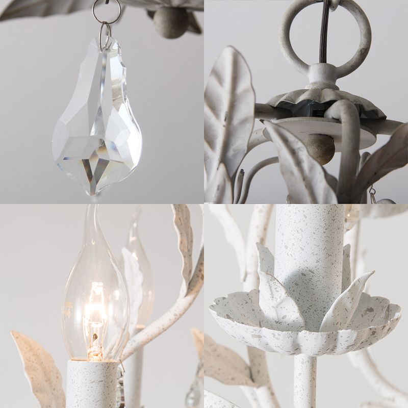 Branch Chandelier Lamp Nordic Metal 5 Heads Grey/White Pendant Lighting Fixture with Crystal Teardrop