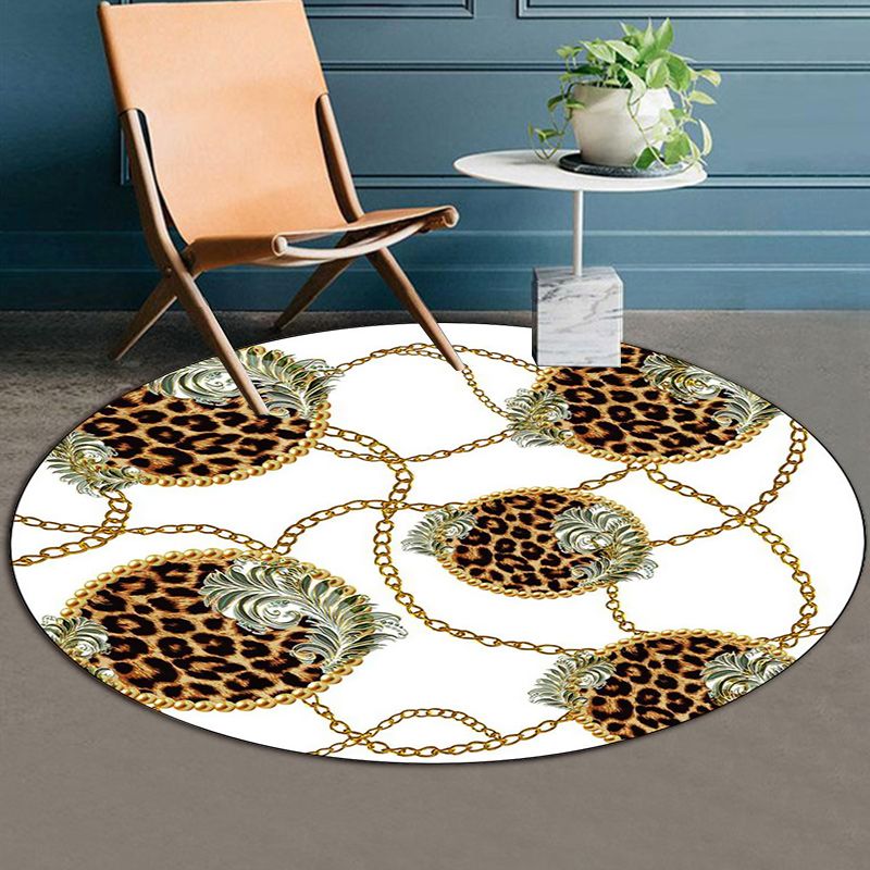 White Bedroom Rug Modern Chain Leopard Leaf Pattern Area Rug Polyester Pet Friendly Washable Carpet