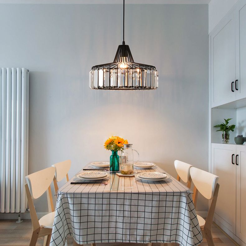 1-Licht-Trommelkristall-Anhänger-Lampe zeitgemäße Einfachheit Beleuchtung für Schlafzimmer Esszimmer