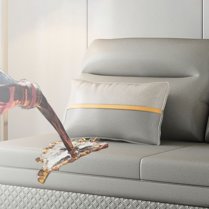 Adjustable Sofa Bed Faux Leather Sewn Pillow Back Sofa in Grey