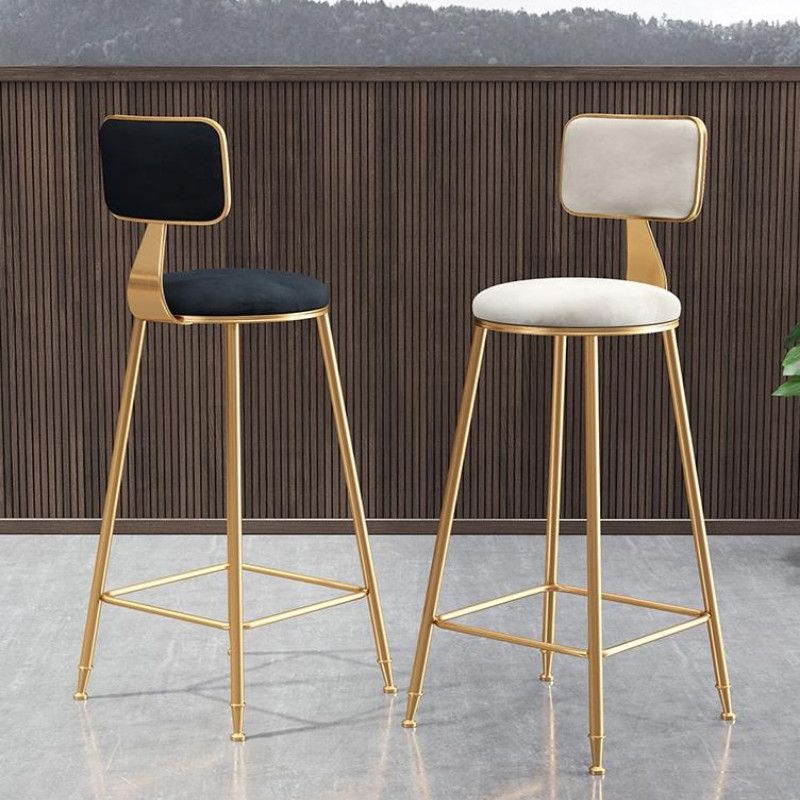 Glam Armless Backrest Counter Stool Iron Beauty Shop Bar Stool with Velvet Cushion