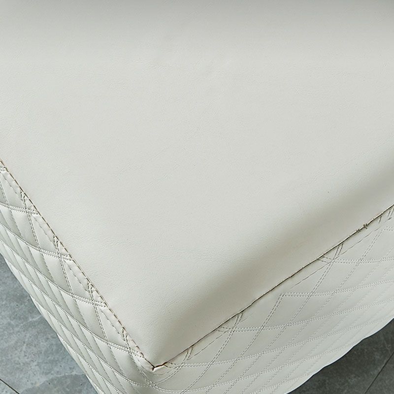 Glam Ottoman Genuine Leather Upholstered Diamond Lattice Square Ottoman with Metal Legs