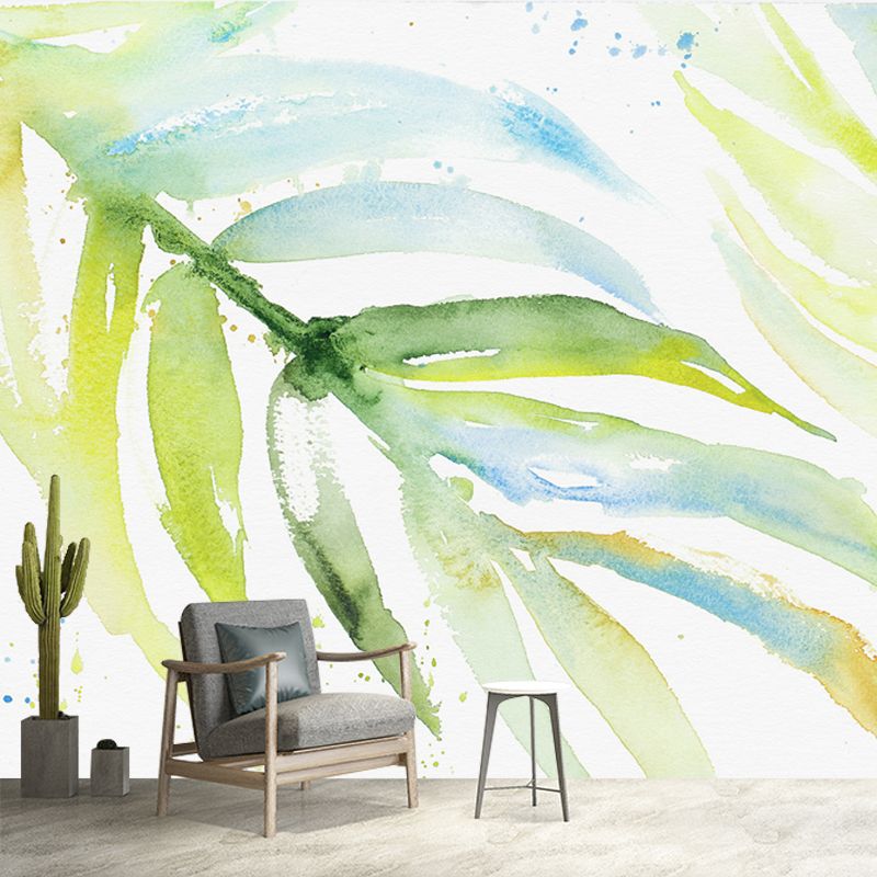 Watercolor Areca Palm Mural Wallpaper Modern Waterproof Bedroom Wall Art, Customized Size