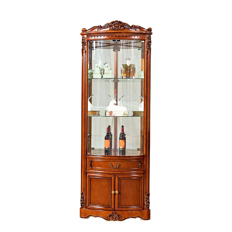 Glass Paned Solid Wood Rustic Knobs Accent Cabinet with Doors