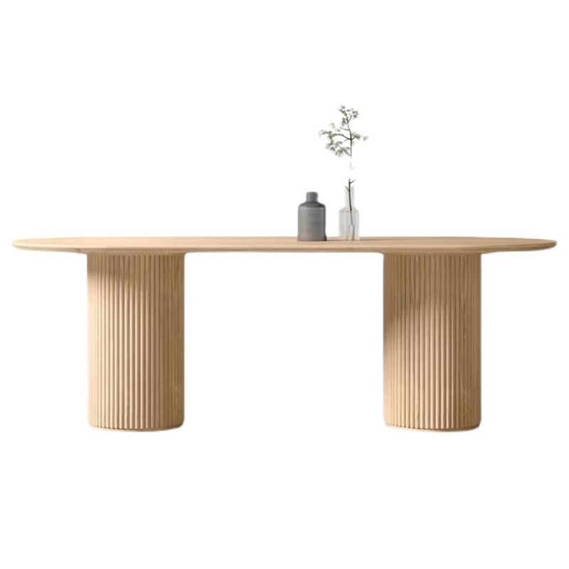 Oval Pine Solid Wood Table Double Pedestal Dining Room Table in Natural
