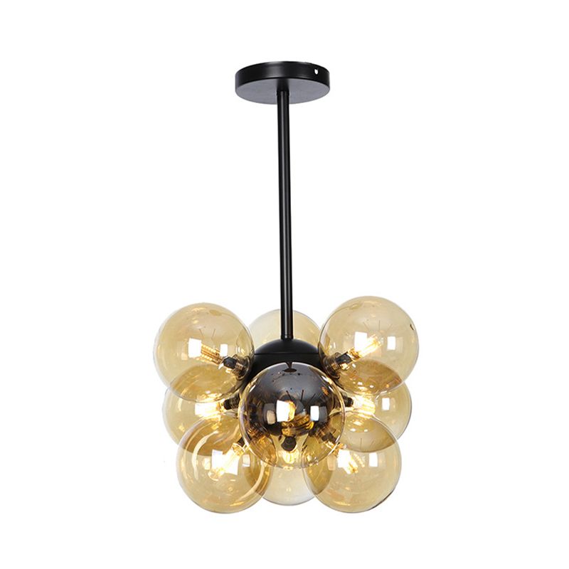 Minimalist Globe Semi Flush Lighting Gray/White/Red Glass 9 Lights Living Room Ceiling Lamp in Black/Brass/Chrome