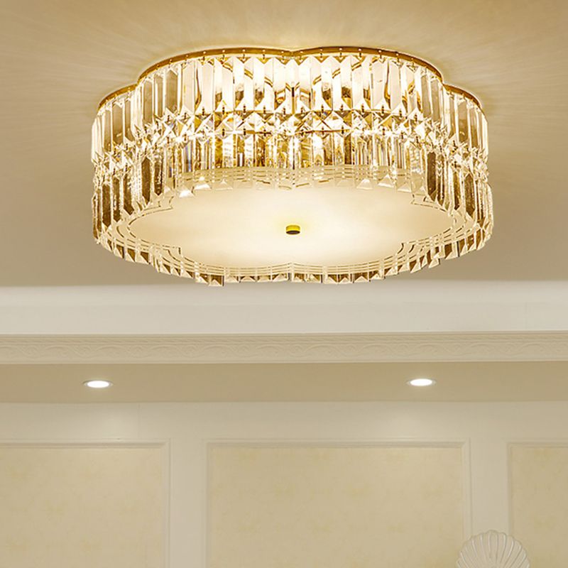 Golden Flower Flush Pendant Light Modern Clear Crystal 15"/19" W LED Flush Light with Acrylic Diffuser