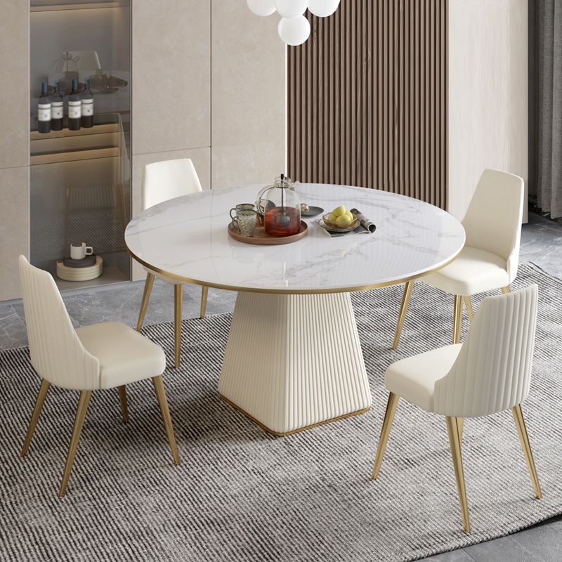 Stone Dining Room Collection Luxury Style Round Pedestal Dining Table for Home