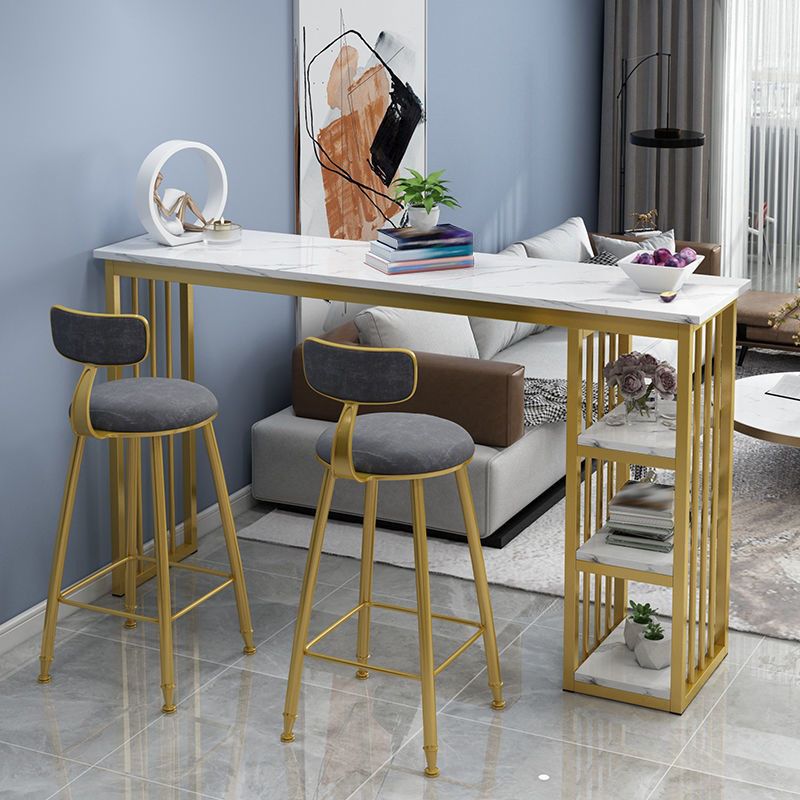 Wooden Top Bistro Bar Table Rectangle Gold Base Bar Table for Home