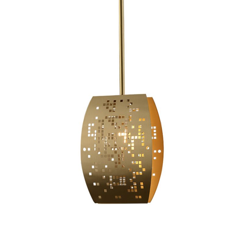 Curvy Study Room Ceiling Pendant Luxury Metal 1 Light Gold Suspension Light with Cutout Design