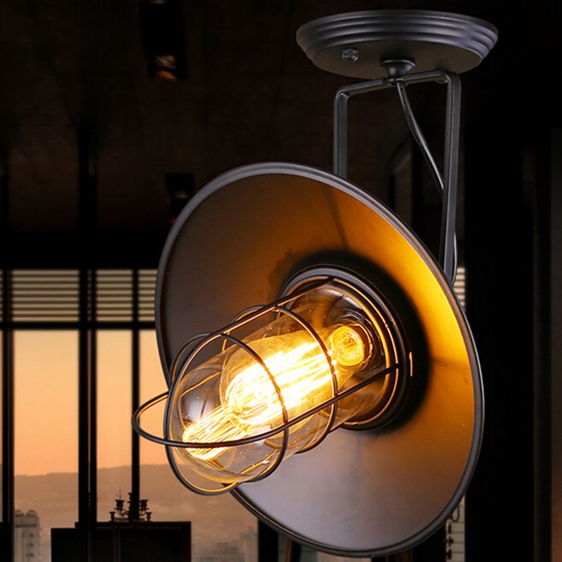 1 Light Flared Wall Mounted Light Fixture Industrial Style Metal Wall Sconce Lights in Black