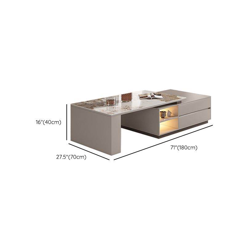 Rectangle Stone Cocktail Table Glam Single Coffee Table with Storage Drawers