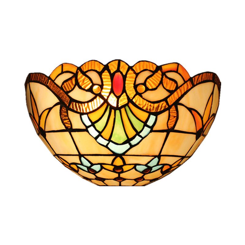 1-Head Flush Wall Sconce Tiffany Style Bowl Shade Stained Glass Wall Light Fixture