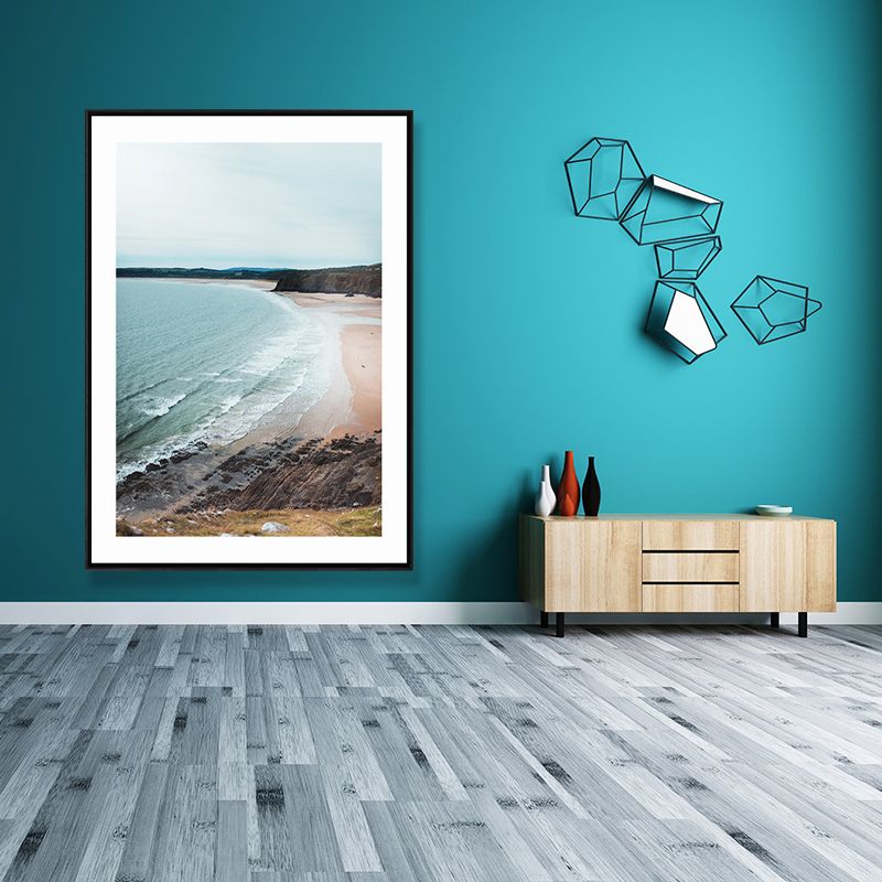 Natural Scenery Wall Art Coastal Textured Wrapped Canvas in Light Color for Parlor