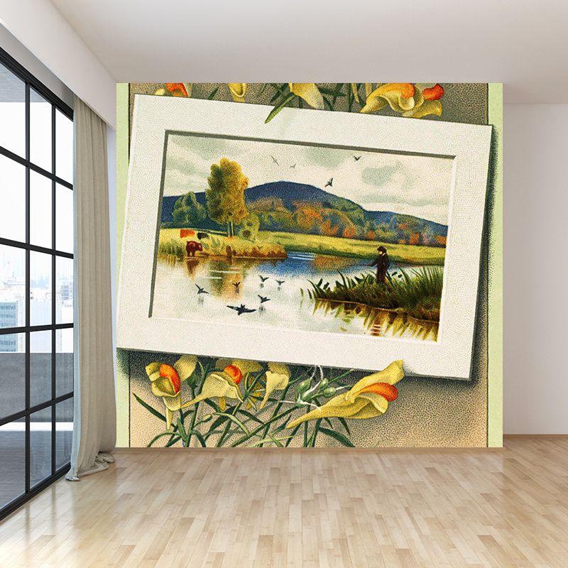 Waterproofing Floral Printed Mural Decal Modern Non-Woven Wall Decor, Custom Printed