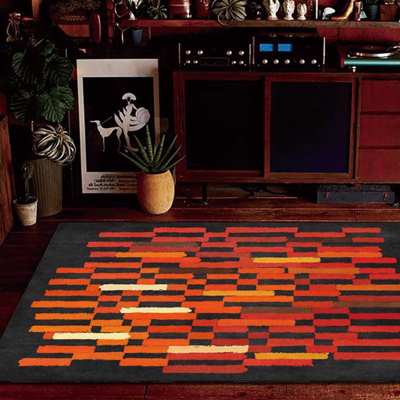 Black and Red Modern Rug Polyester Brushstroke Pattern Rug Washable Non-Slip Backing Carpet for Living Room