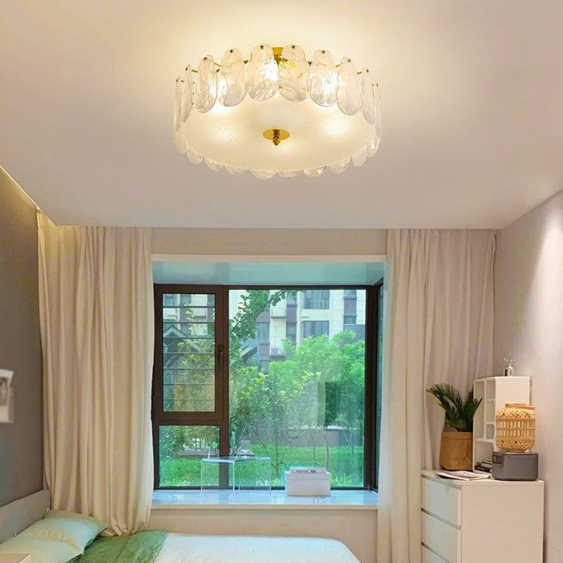 Glass Round Shape Flush Mount Light Modern-Style Multi Lights Flush Ceiling Light in Gold