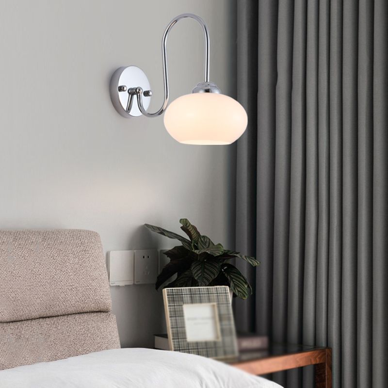 Nordic Style Wall Light Silvery Wall Lamp with Glass Shade for Bedroom