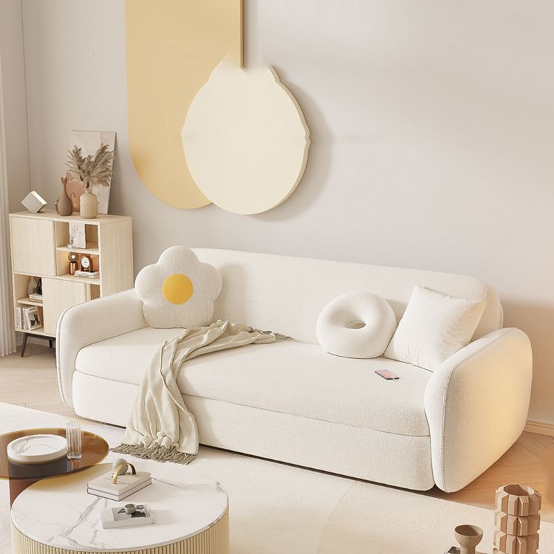 Glam White Wool Futon Sleeper Sofa with Storage in Solid Wood