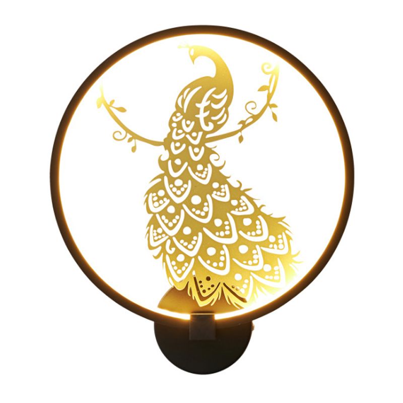 Eigentijdse pauw muurschildering muur licht aluminium woonkamer led hoepel sconce verlichting in zwart en goud