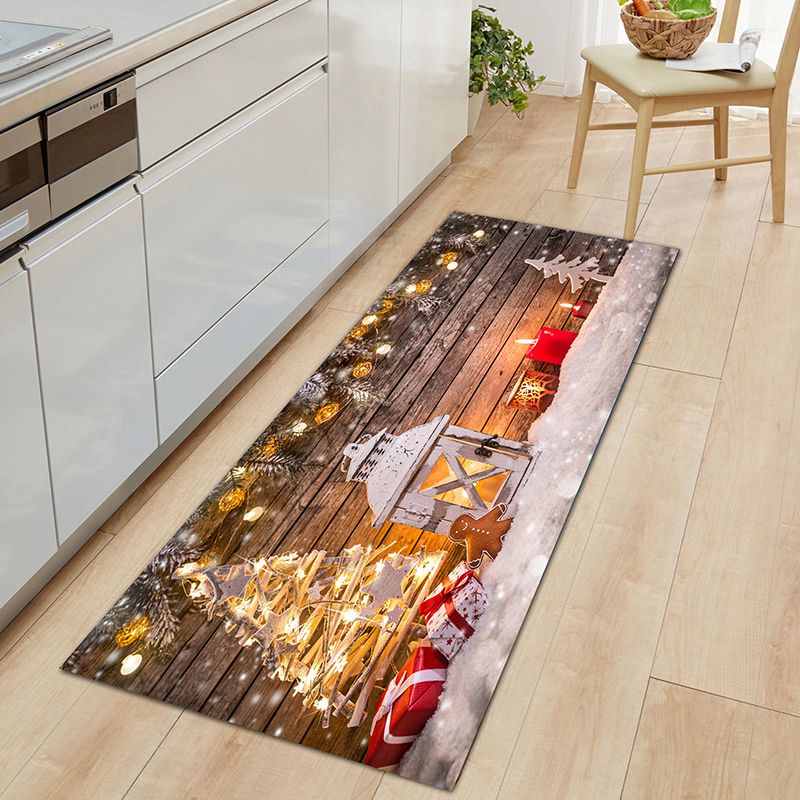 Contemporary Christmas Print Rug Polyester Carpet Non-Slip Backing Indoor Rug for Living Room