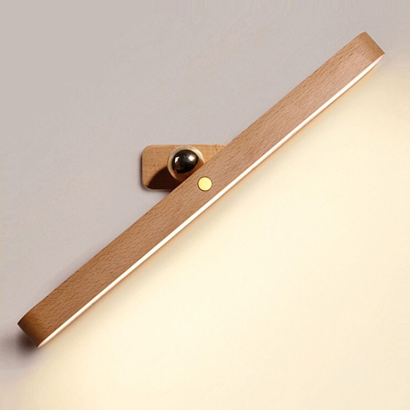 USB Rechargeable Bar Shaped Wall Lamp Modern Wooden Bathroom LED Wall Light Fixture
