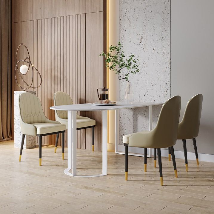 Contemporary Dining Table Stone Dining Site Table with Double Pedestal