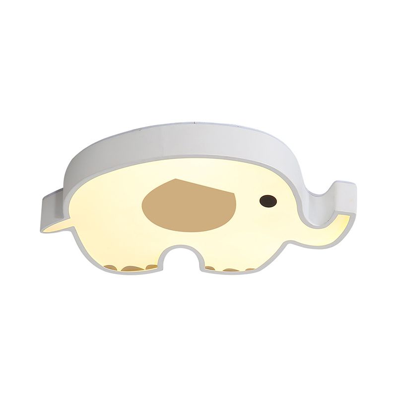 Lámpara LED empotrada para dormitorio, lámpara de techo blanca para niños con pantalla acrílica de elefante, luz cálida/blanca/natural