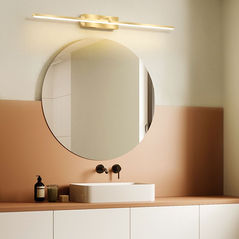 Strip Minimalist Mirror Light Nordic Style LED Wall Sconce in Gold for Bathroom