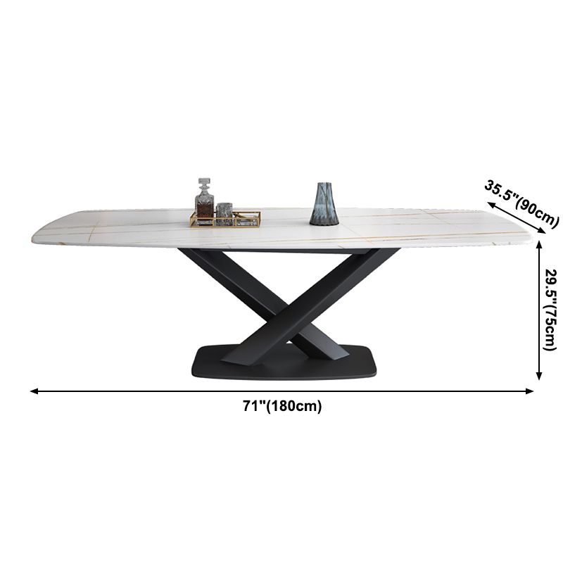 Sintered Stone Top Dining Table Modern Rectangle Table with Metal Pedestal