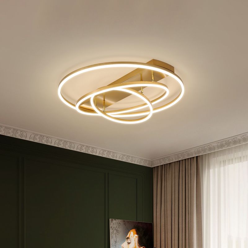 Plafonnier LED moderne à 3/5 niveaux en métal pour chambre à coucher, semi-encastré rotatif, noir/or