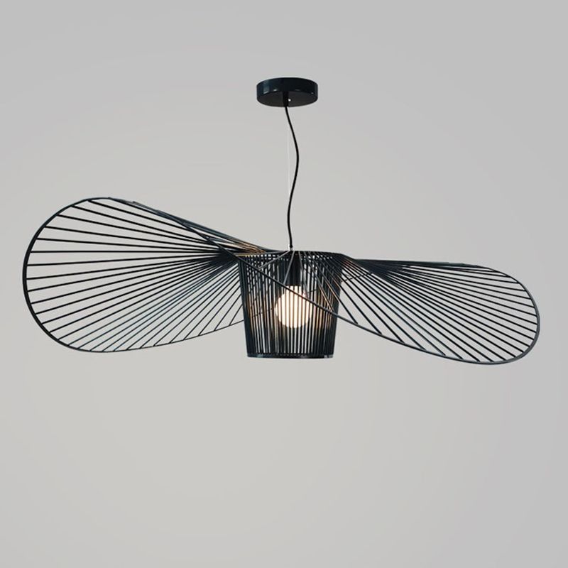 Indoor Metal 1-Light Hanging Light, Nordic Simple Straw Hat Cage Shade Pendant Light